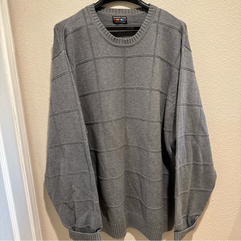Alexander Julian Colours Mens Gray Chevron Knit Pullover Sweater Sz XL Luxury - Picture 8 of 8